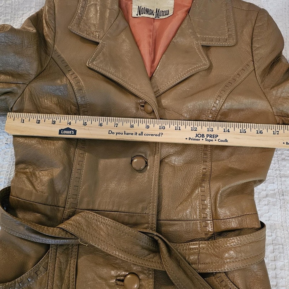Vintage Neiman Marcus Leather Trench Coat Womens Medium Brown Belted‎ Lined - Picture 6 of 14